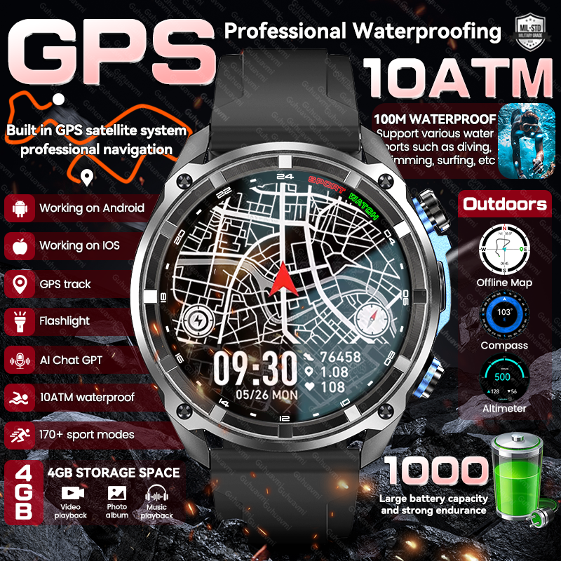 Table Tennis World - Nowy Męski Wojskowy Smartwatch z GPS,