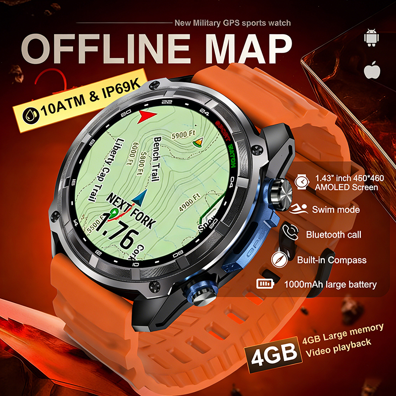 Table Tennis World - Smartwatch wojskowy z GPS, mapami offline,