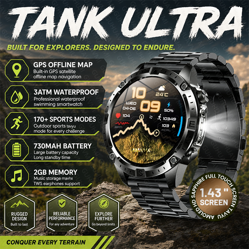 Table Tennis World - Nowy Zewnętrzny Wojskowy Zegarek Smartwatch TANK